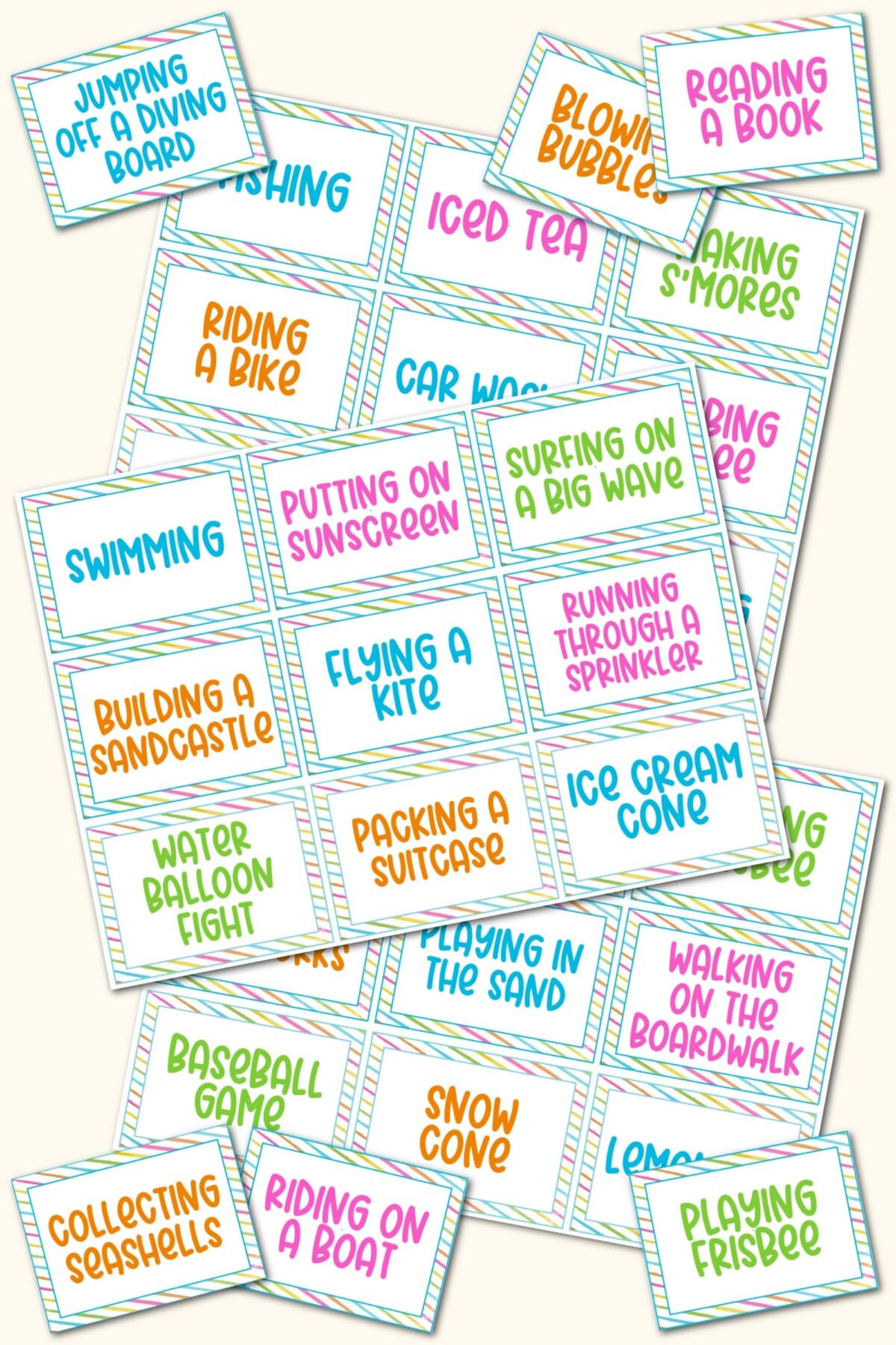 summer game cards for playing charades, pictionary & more! - kara